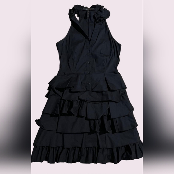 Bcbg cute pleated ruffles ,V neck ,front buttoned,short,black dress size xxs - Picture 4 of 5